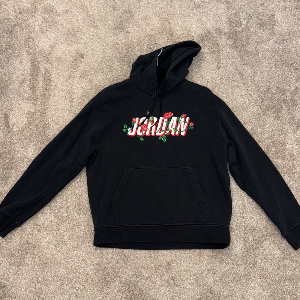 Air Jordan Black Hoodie with Floral Logo